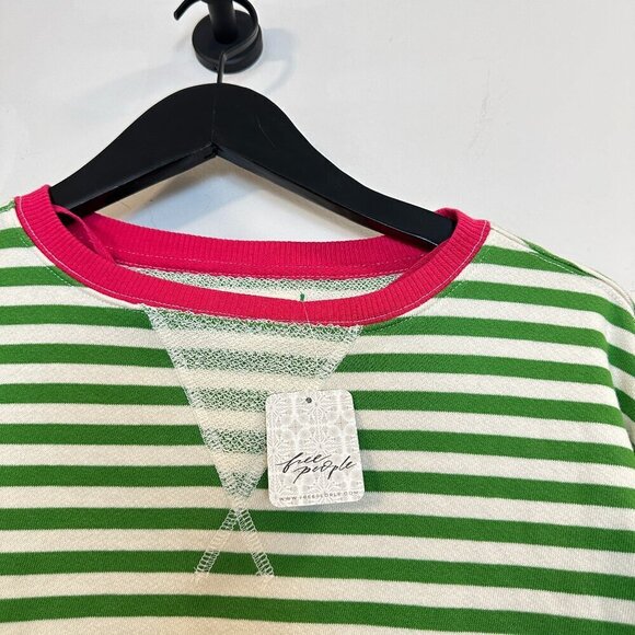 FREE PEOPLE Classic Striped Oversized Crewneck in Pink Clover Combo Size Small - Picture 3 of 11